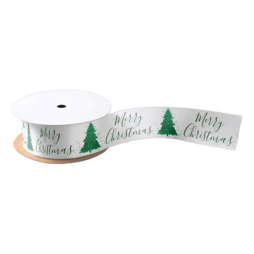 Classic Merry Christmas  Gorgeous Bold Green Tree Satin Ribbon