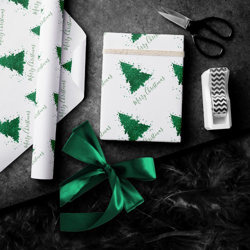 Classic Merry Christmas  Gorgeous Bold Green Tree Wrapping Paper