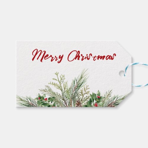 Classic Merry Christmas Green Red Wreath Holiday Gift Tags