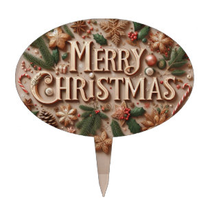 Classic Merry Christmas greenery Cake Topper