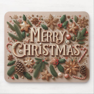 Classic Merry Christmas greenery Mouse Pad