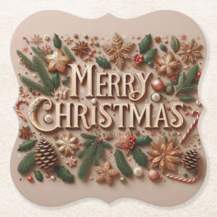 Classic Merry Christmas greenery Paper Coaster
