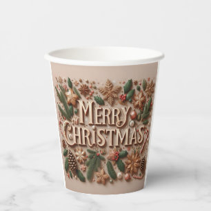 Classic Merry Christmas greenery  Paper Cups