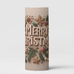 Classic Merry Christmas greenery  Pillar Candle