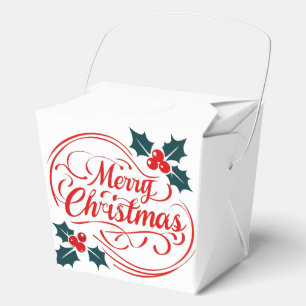 Classic Merry Christmas Holly Berry Holiday Art Favor Boxes