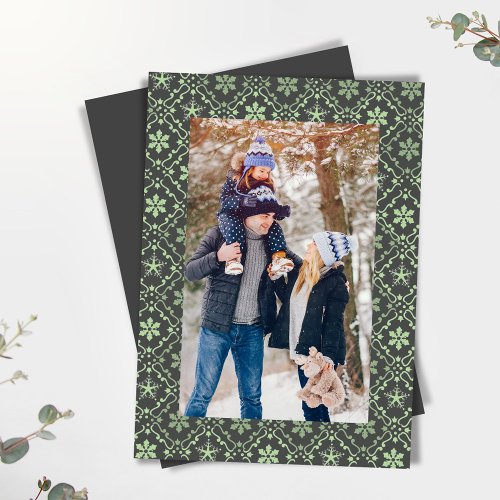 Classic Merry Christmas One Photo Snowflake Holiday Card