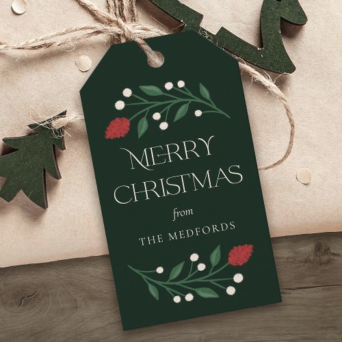 Classic Merry Christmas Personalized Floral  Gift Tags