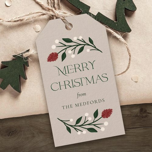 Classic Merry Christmas Personalized Floral  Gift Tags