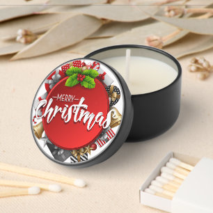 Classic Merry Christmas Red Ornament Custom Soy Mini Candle Favors