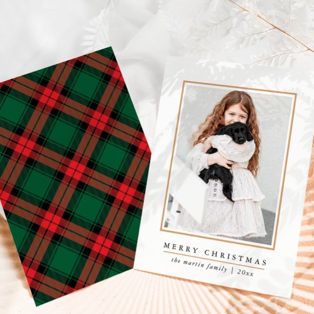 Classic Merry Christmas Red Plaid Print Holiday Card (Creator Uploaded)