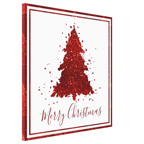 Classic Merry Christmas  Rich Crimson Red Tree Canvas Print