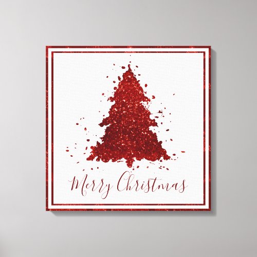 Classic Merry Christmas  Rich Crimson Red Tree Canvas Print
