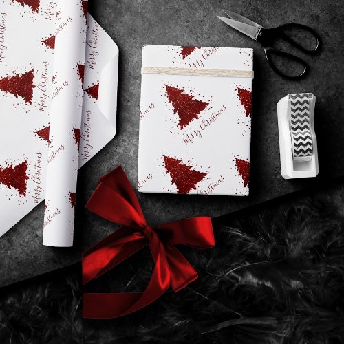 Classic Merry Christmas  Rich Crimson Red Tree Wrapping Paper