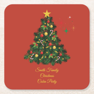 Classic Merry Christmas Square Paper Coaster