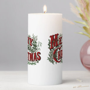 Classic "Merry Christmas" Tall Pillar Candle