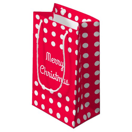 Classic Merry Christmas Text Red White Polka Dots Small Gift Bag