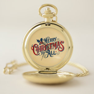 Classic Merry Christmas to All - Festive Holiday A Pocket Watch