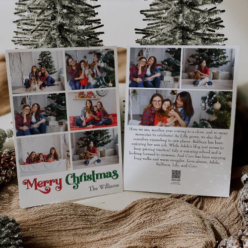 Classic Merry Christmas Vertical Nine Photo Holiday Card