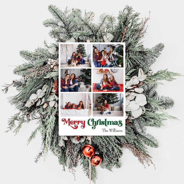 Classic Merry Christmas Vertical Six Photo Holiday Card (Creator Uploaded)