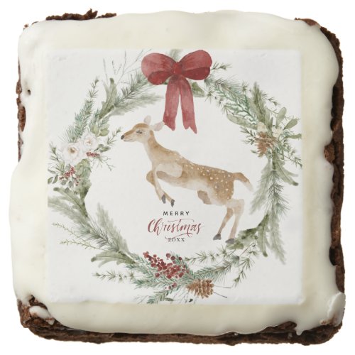 Classic Merry Christmas Winter Holiday Wreath Brownie