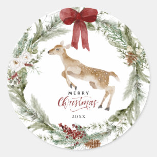 Classic Merry Christmas Winter Holiday Wreath Classic Round Sticker