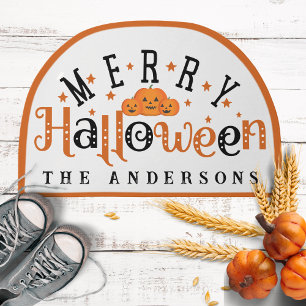 Classic Merry Halloween Black & Orange Custom Doormat