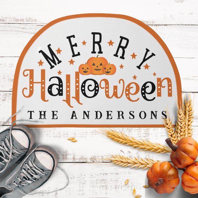 Classic Merry Halloween Black & Orange Custom Doormat (Classic Merry Halloween Black & Orange Custom Doormat - Just add your name or special text!)