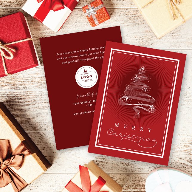 Classic Merry Sparkling Christmas Tree Business Holiday Card (Creator Uploaded)