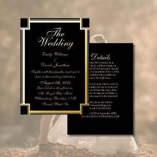 Classic Metallic Black and Gold Gothic  Foil Invitation