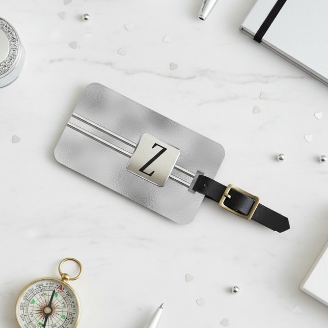 Classic Metallic Metal Look Monogram Gift Luggage Tag (Creator Uploaded)
