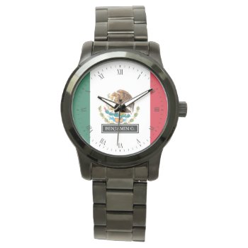 Classic Mexican Flag Custom Name Watch by HappyPlanetShop at Zazzle