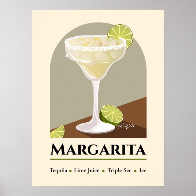 Classic Mexican Margarita with Salt Rim Recipe Art Poster (Front)