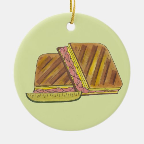 Classic Miami Cuban Sandwich Ham Pork Swiss Cheese Ceramic Ornament