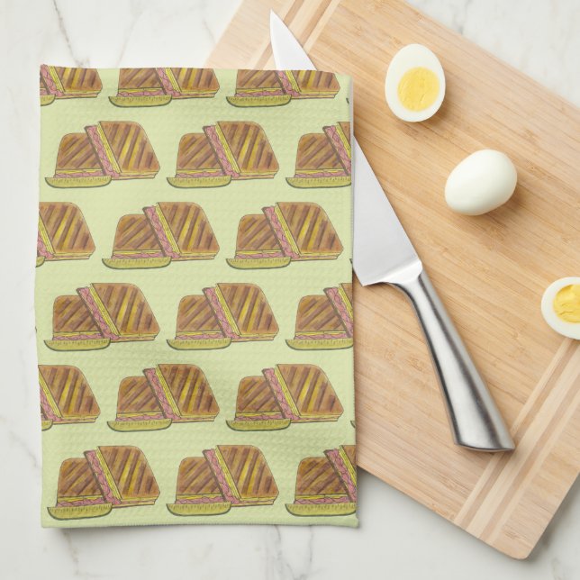 Classic Miami Cuban Sandwich Ham Pork Swiss Cheese Kitchen Towel (Quarter Fold)