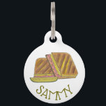 Classic Miami Cuban Sandwich Ham Pork Swiss Cheese Pet ID Tag<br><div class="desc">Illustration features a delicious Cuban sandwich--a Miami, Florida favorite! This tasty pressed sandwich, a version of a classic ham and cheese, has Cuban bread, ham, Swiss cheese, pickles, mustard, and sometimes salami. Just personalize with your pet's information. This Cuban sandwich foodie design is also available on other products. Lots of...</div>
