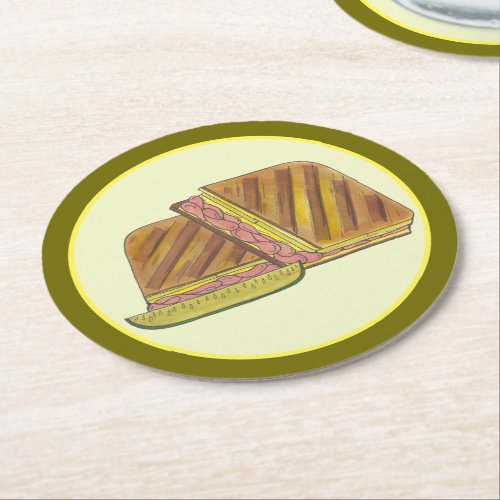 Classic Miami Cuban Sandwich Ham Pork Swiss Cheese Round Paper Coaster