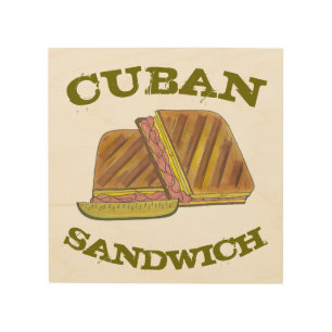 Classic Miami Cuban Sandwich Ham Pork Swiss Cheese Wood Wall Art