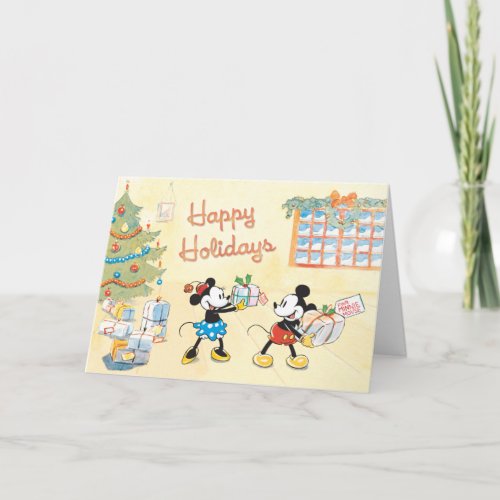 Classic Mickey and Minnie Happy Holidays Holiday Card