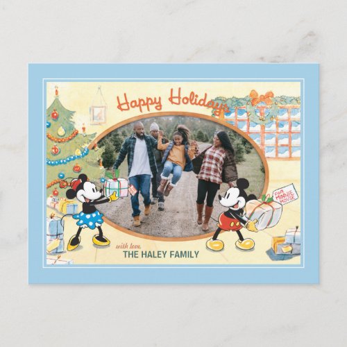 Classic Mickey and Minnie Happy Holidays Holiday Postcard
