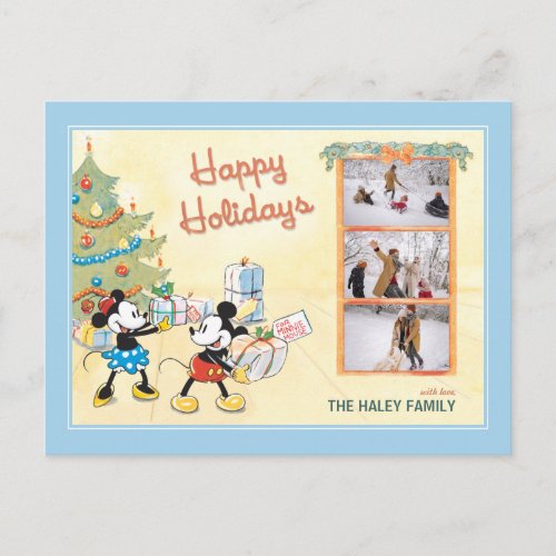 Classic Mickey and Minnie Happy Holidays Holiday Postcard