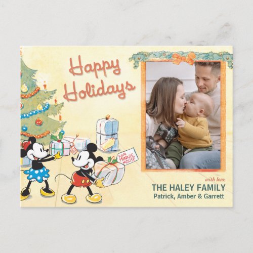 Classic Mickey and Minnie Happy Holidays Holiday Postcard