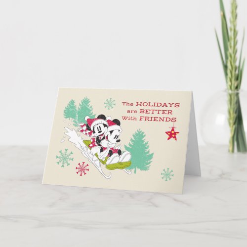 Classic Mickey and Minnie  Snow Sledding Holiday Card