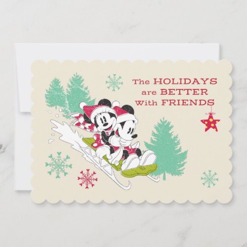Classic Mickey and Minnie  Snow Sledding Holiday Card