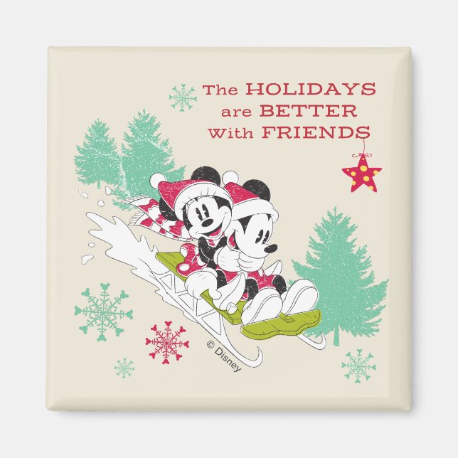 Classic Mickey and Minnie | Snow Sledding Magnet (Front)