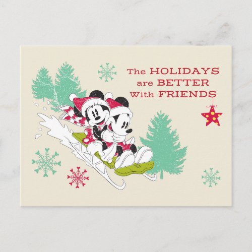 Classic Mickey and Minnie  Snow Sledding Postcard