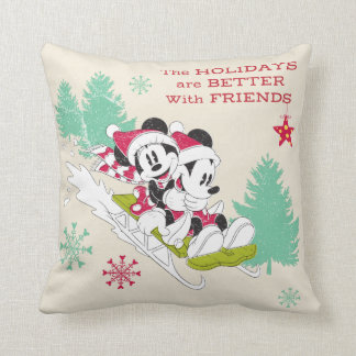 Classic Mickey and Minnie | Snow Sledding Throw Pillow