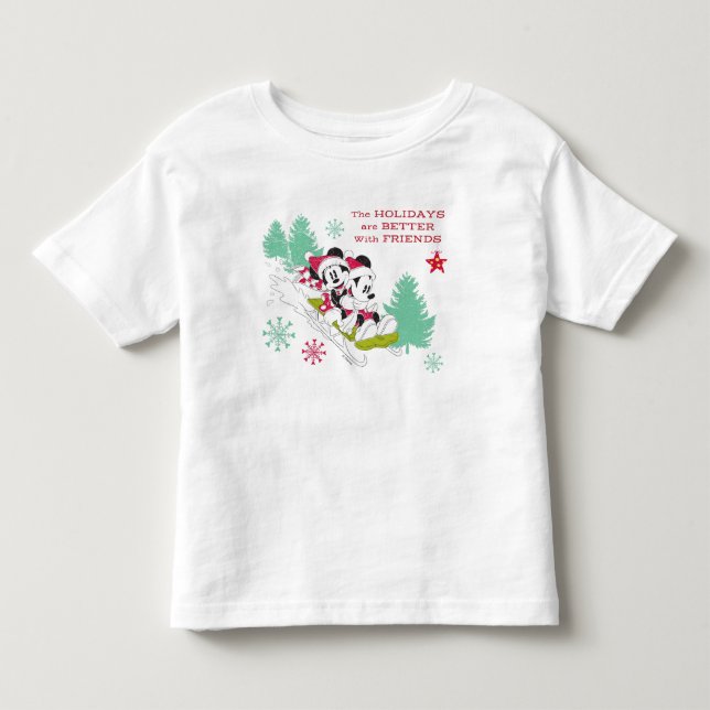 Classic Mickey and Minnie | Snow Sledding Toddler T-shirt (Front)