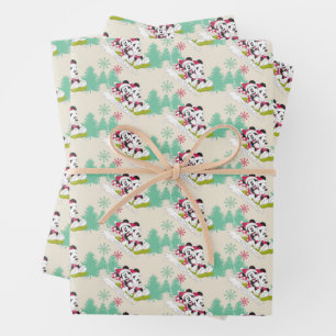 Classic Mickey and Minnie   Snow Sledding Wrapping Paper Sheets