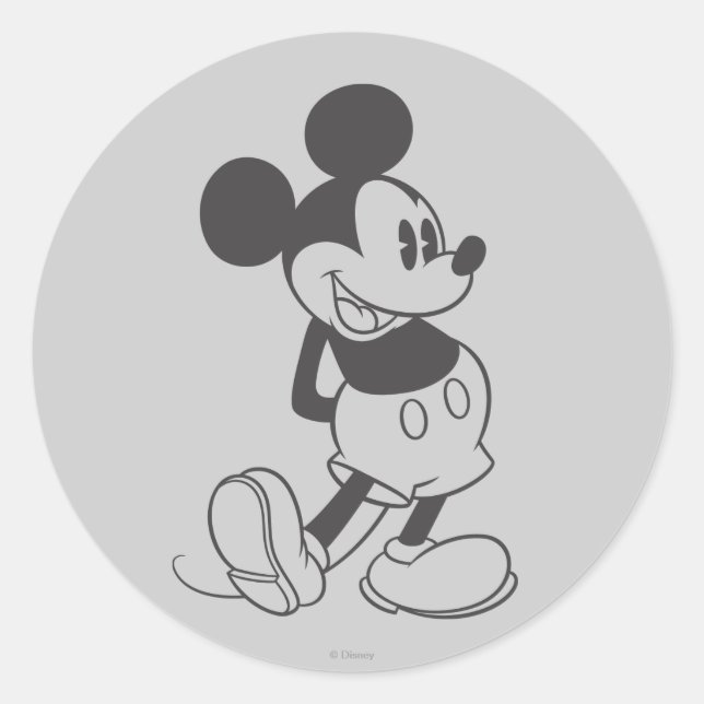 Classic Mickey | Black and White Classic Round Sticker (Front)