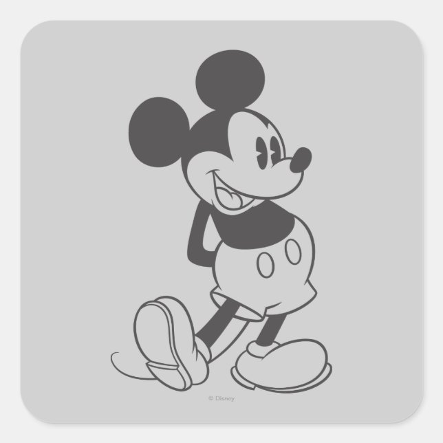 Classic Mickey | Black and White Square Sticker (Front)